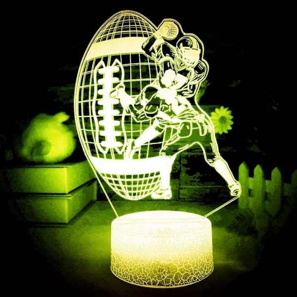 3D Rugby Natlampe Illusion 16 Farveskiftende Fjernbetjening Bordskrive Dekorationslamper Akryl Flad ABS Base USB Kabel Fødselsdagsgave Legetøj