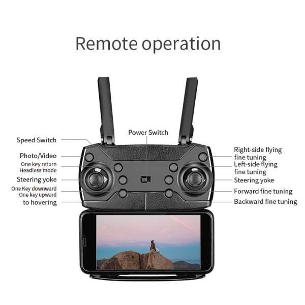 E88 Mini-taittuva drone 4K-kameralla, kaksoisobjektiivilla, GPS-paikannuksella ja vakaalla lennolla korkealaatuiseen ilmakuvaukseen ja videotallennukseen laukulla