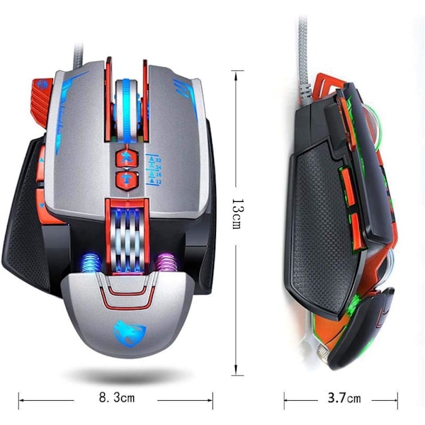 Spelmus Trådbunden [3200 DPI] [Programmerbar] [Andningsljus] Ergonomisk Spel USB Datormöss RGB Gamer Desktop Laptop PC Spelmus, 8 Knappar