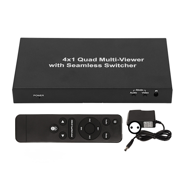 HD Multimedia Interface Splitter 4 i 1 ut 1080P HD Multimedia Interface Switcher med fjärrkontroll 100‑240V 4 i 1 ut Splitter EU-kontakt