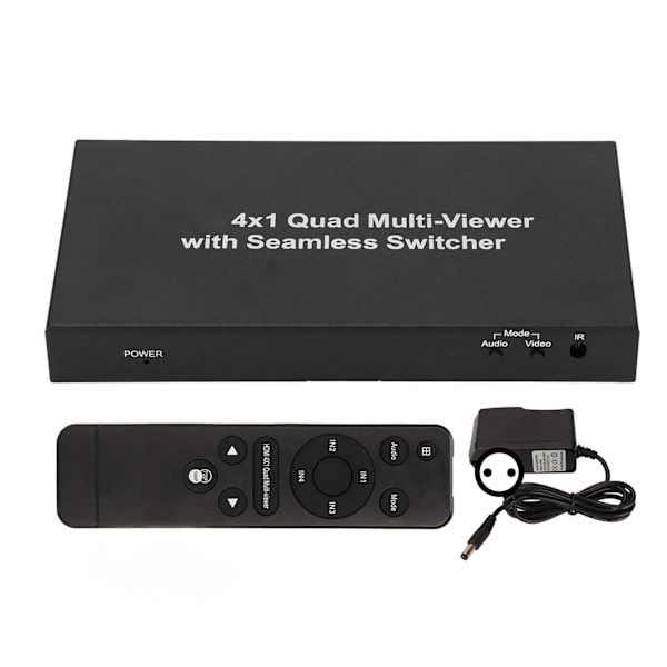 HD Multimedia Interface Splitter 4 in 1 Out 1080P HD Multimedia Interface Switcherwith Remote Control 100‑240V 4 in 1 Out Splitter EU Plug