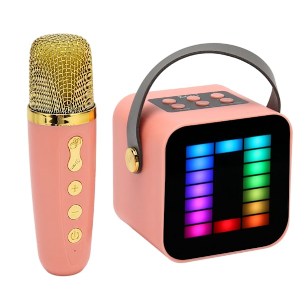 Mini Karaoke Maskin Set RGB Pickup Ljus Digital Behandlingschip Handhållen Bärbar Bluetooth Högtalare med Mikrofon Rosa