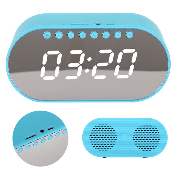 T1 för Bluetooth väckarklocka digital högtalare USB-laddning med FM-radio för sovrum blå
