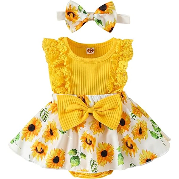 Vauvan tyttövauvan kesävaatteet, hihaton pitsikukkainen romper-mekko, vastasyntyneen asu 80cm
