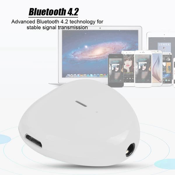 Mini trådløs hjerteformet Bluetooth lydmottaker kablet hodetelefon lydadapter hvit