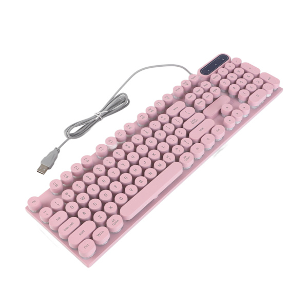 Gamingtangentbord USB Rund 104 Tangenter Bakgrundsbelyst Ergonomisk Fällbara Fötter Multimediatangenter Trådbundet Tangentbord för Stationär Dator Bärbar Rosa