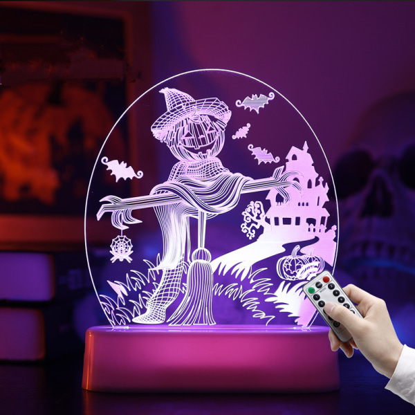 Qinwei Halloween Dekoration Lys Design Græskar Form 3D Nat Lys Control Halloween Decor til Børn Soveværelse Dekoration Lampe, fjernbetjening farve