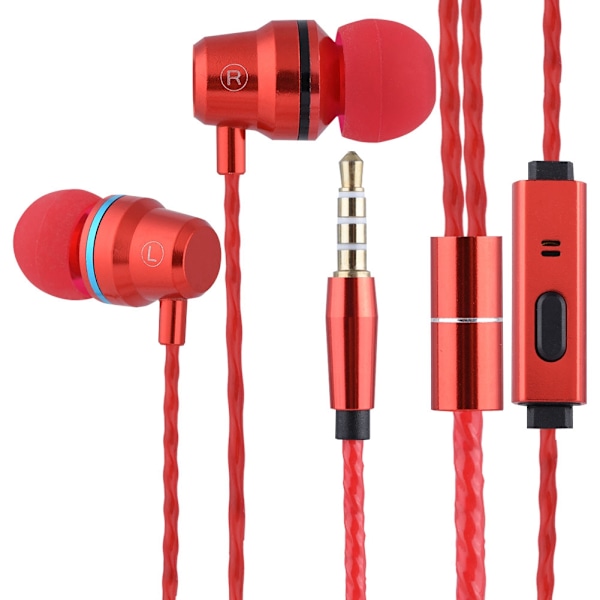 Supertung Bass kablet øretelefon komfortabel bruk HiFi håndfri samtale In-ear ørepropper - Rød