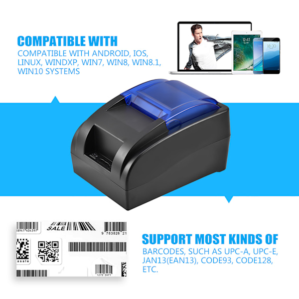 USB-termisk kvittoskrivare POS-utskrift för iOS Android Windows Linux
