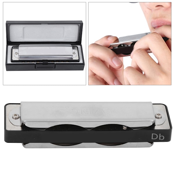 Blues Harmonika 10 Huller Mundharmonika Db Nøgle ABS Resin Professionel Begynder Blæseinstrument Black