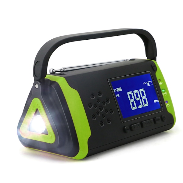 MD‑097 Solardriven handvev FM väderradio utomhus nödladdare med ficklampa grönJP  version