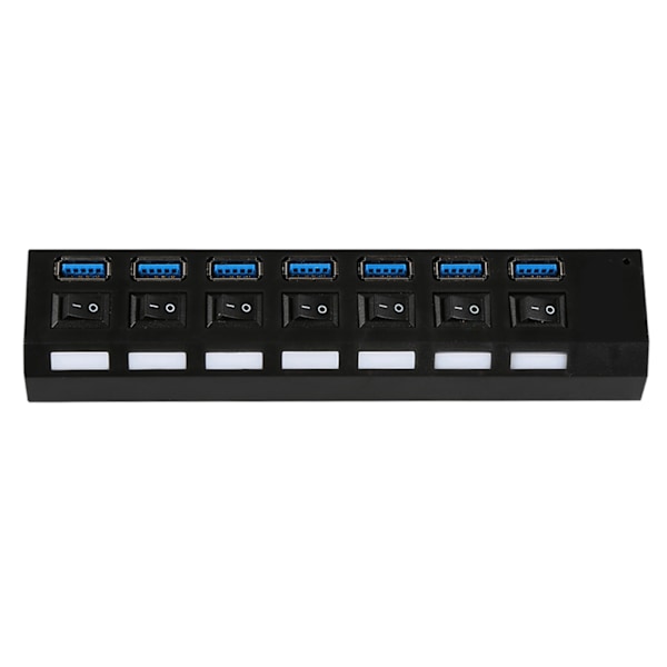 Extern USB 3.0-hub med 7 portar, hög hastighet, på/av-switch, splitter för MAC, svart