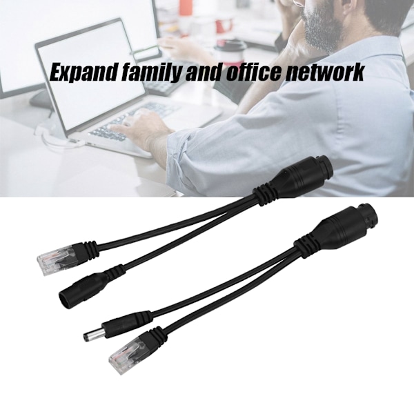 Power Over Ethernet Vandtæt 12V Gennemgående POE Injektor Splitter Adapter Kabel (Sort)