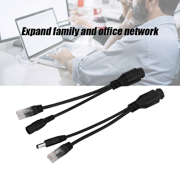 Power Over Ethernet Vattentät 12V Genomgående POE Injektor Splitter Adapter Kabel (Svart)