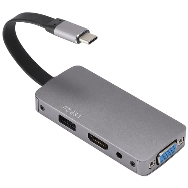 4 in 1 USB-C - HDMI+VGA+AUDIO+USB2.0 Video Hub -sovitin telakointiasema