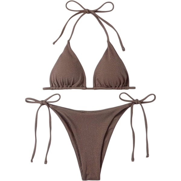 WJSM Naisten Halter-solmio Sivu Kolmio Bikinisetti Korkea Leikkaus 2-osainen Bikini Uimapuku Uimapuku Brown1 M