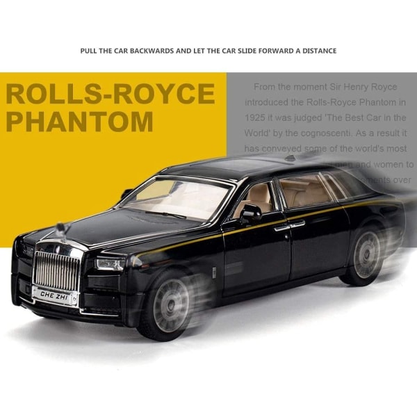 1/24 skala Simulering Rolls-Royce Phantom bilmodell Dør Åpningsbar legering kjøretøydekorasjon med LED-billys Trekk tilbake Billeke