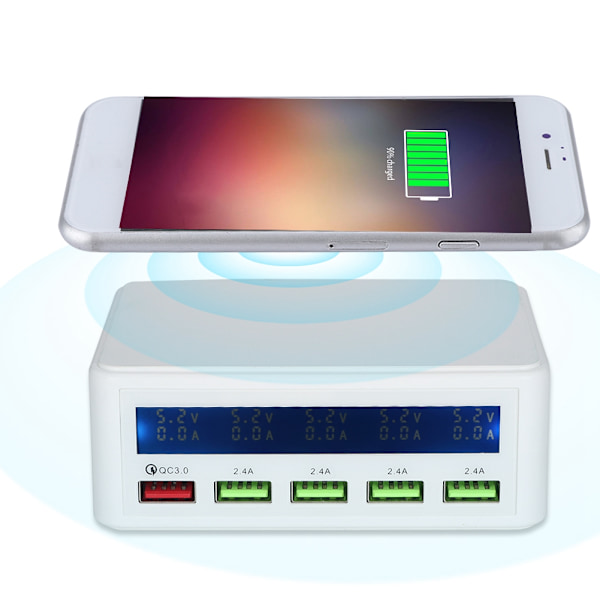 Intelligent Stor LCD-skjerm Digital Display 5-porters USB-lader QC3.0