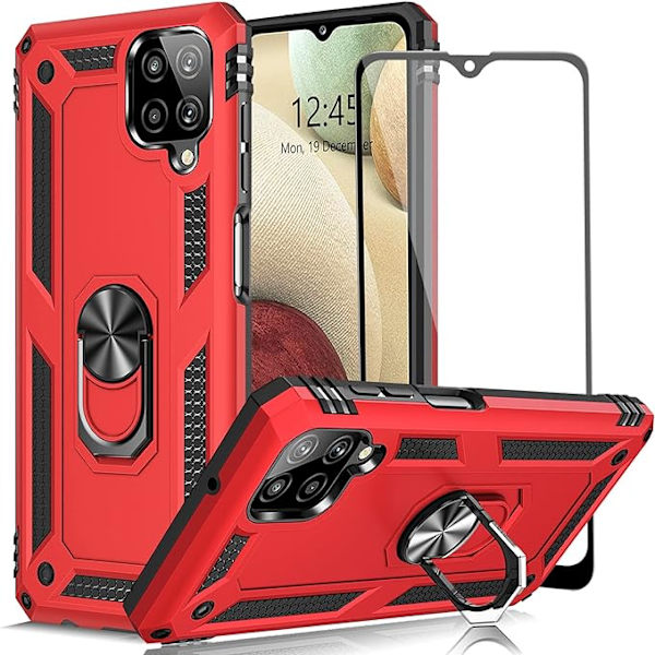 Samsung Galaxy A12 mobiltelefon etui, militær kvalitet stødsikkert cover pass, 15 fod drop test beskyttende cover, med magnetisk støtte og køretøj su