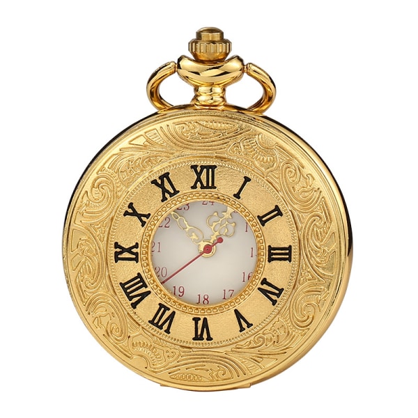 Vintage romerska siffror skala kvarts watch med kedja, guld