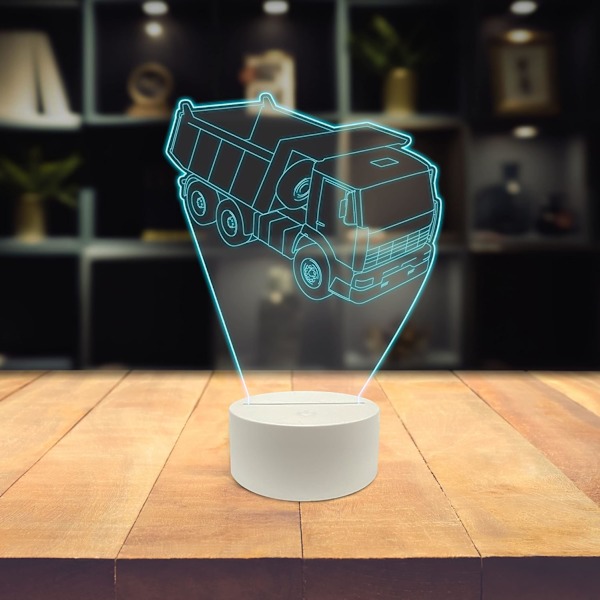 Lastebil 3D LED Bordlampe, Camion som Transporterer Ting Stort Kjøretøy med Hjul, Optisk Illusjon Akryl Glassplate