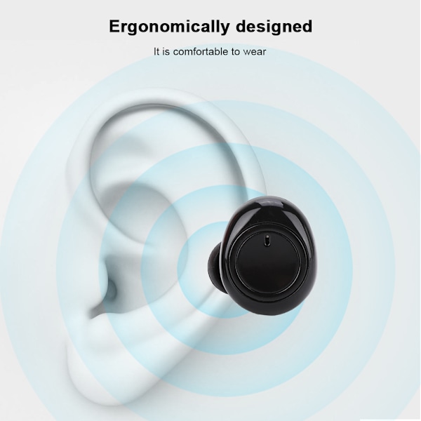 Bluetooth-øretelefon 5.0 Mini trådløst headset Sport Earbud med ladeboks (svart)