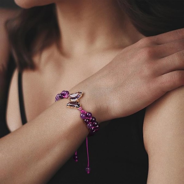 Amethyst Armbånd Til Kvinder Angst Amethyst Perle Armbånd Butterfly Charms Healing Stone Lagdelt Armbånd Gave Til Kvinder