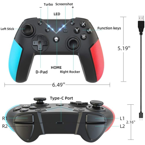 Trådløs Pro Controller Gamepad Kompatibel med Switch Support Wakeup, Screenshot og Vibrationsfunktioner