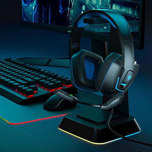 Trådbundet spelheadset, trådbundet PC-headset för Xbox One, PS5, PS4, bärbar dator, Switch, H2 Over-Ear-spelhörlurar med brusreducerande mikrofon och LED-ljus och navy blue