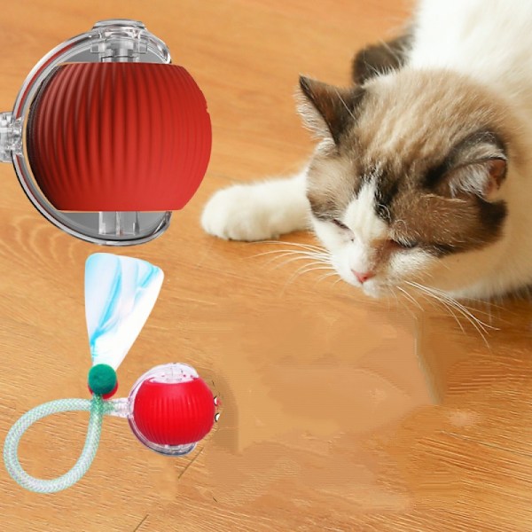 Interaktive kattleker for innekatter, den 3. generasjonen smidig bevegelig katteball med elastisk nettinghale, automatiske kattungeleker for de som kjeder seg red