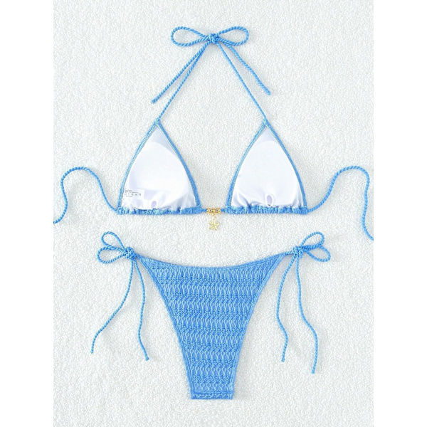 WJSM Naisten Halter-solmio Sivu Kolmio Bikinisetti Korkea Leikkaus 2-osainen Bikini Uimapuku Uimapuku Blue Color L