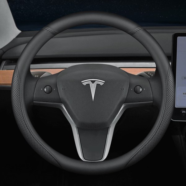 Passer til Tesla model3/y/modelx/s rattdeksel - Tesla spesial rund (svart linje) uten etikett-38cm/1 stripe