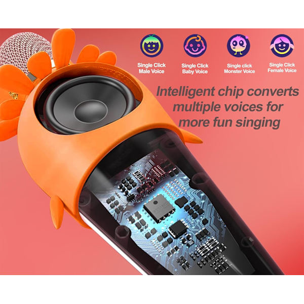 Karaoke-mikrofon til børn og voksne, Bluetooth-karaoke-mikrofon med LED-lys, understøtter TF-kort, perfekt til familiefester