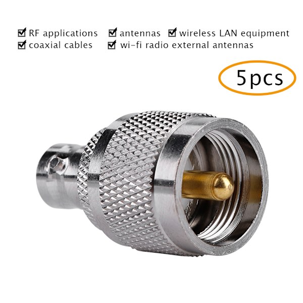 5 stk. Radio PL259 RF Koaksial Koaks Adapter UHF Han til BNC Hun To-vejs Hovedstik