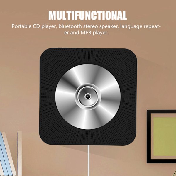 Ny väggmonterad Bluetooth CD-spelare högtalare med fjärrkontroll (svart)