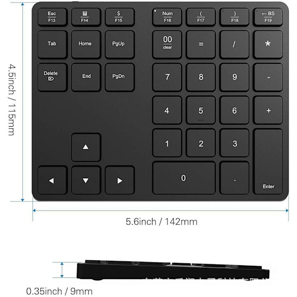 Bluetooth numeriskt tangentbord, laddningsbart aluminium 34-tangenters siffertangentbord, smalt externt numeriskt tangentbord, datainmatning, kompatibelt med MacBook