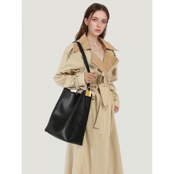 Stor toteväska damväska mjukt läder bucket bag pendlare axelväska fashionabel mångsidig damväska