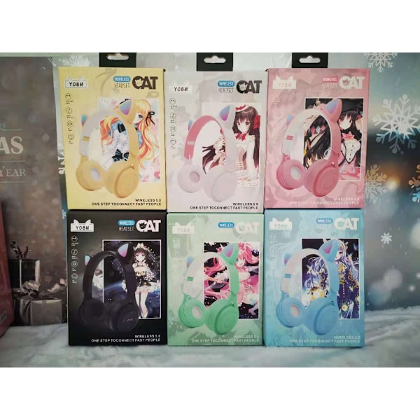 Kattöron Bluetooth-headset, LED-ljus hörlurar, volymkontroll och hopfällbara hörlurar för surfplatta/PC/iPad/telefon, present till pojkar och flickor