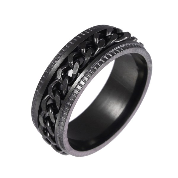 Mens Spinner Ring for Anxiety Relief -  Stainless Steel Black  Anxiety Ring Inlay Curb Chain Jewelry Gift SizeCircumference 70mm Diameter 22.3mm