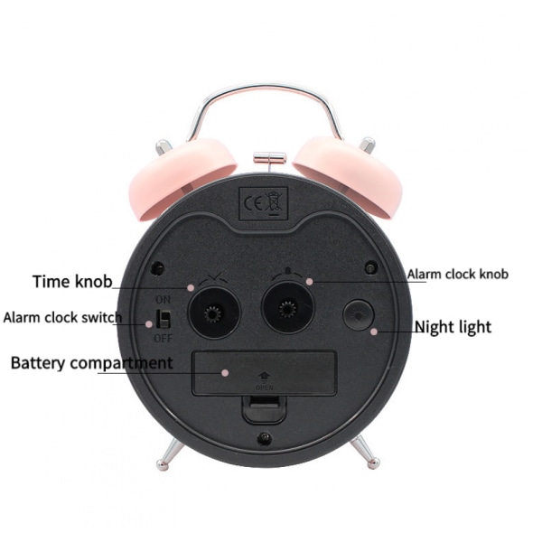 SAYTAY 3 tommers alarmklokke, analog metall ku alarmklokke, student hjemmedekorasjon skrivebordsklokke
