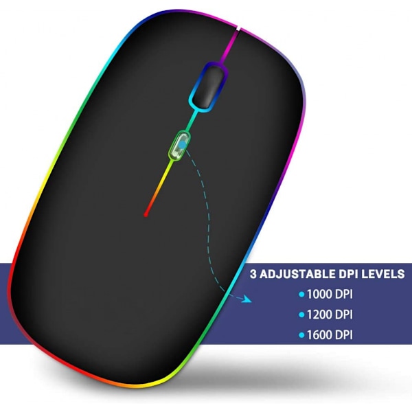 Trådlös mus, LED Slim Dual Mode (Bluetooth 5.2 och 2.4G trådlös) Uppladdningsbar LED trådlös mus med 3 justerbara DPI