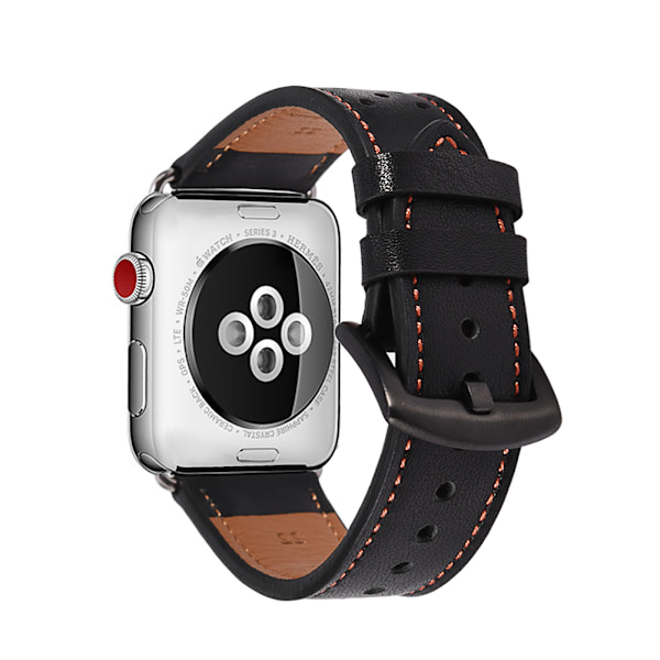 Lærrembånd til Apple Watch iWatch Sort og Orange 42mm