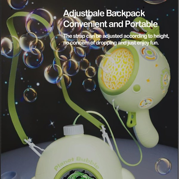 Grön Dinosaurie Elektrisk Uppladdningsbar Bubbelpistol Maskin Blaster med 500ml Bubbellösning Flaska & LED-lampor, Automatisk Bubbelmaskin orange