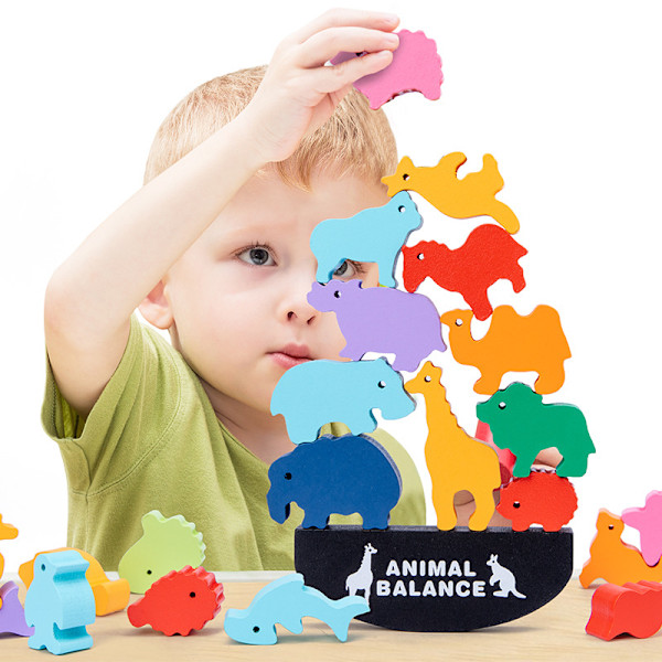 Trä Djur Balans Spel, Stapelblock Trä Djur Balans Spel  Djur Stapel Leksaker för Barn Flickor Småbarn (djur)