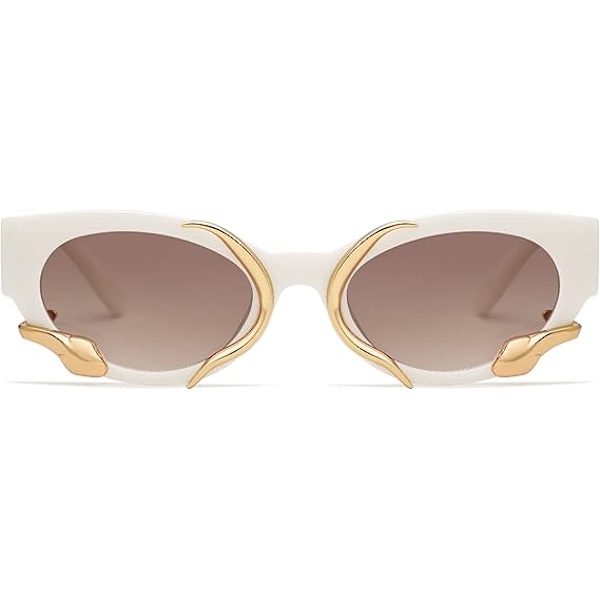 Trendikkäät aurinkolasit naisille miehille Vintage kapea kissansilmä metallinen käärme Sunnie Y2k -asusteet AP3621 Beige/Brown (Gold Snake)