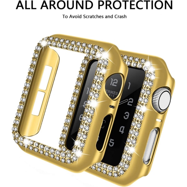 For Apple Watch Case 44mm Series 6/5/4 SE Bling Rhinestone Apple Watch Case Bumper Frame Screen Protector Case for iWatch Series 44mm Gold