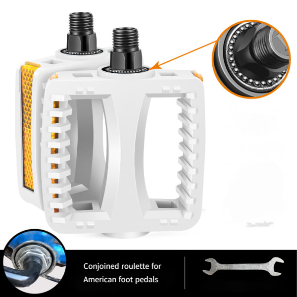 Barnesykkelpedaler terrengsykkel universelle pedaler ([oppgradert kuleversjon] Amerikansk hvit par - pluss verktøy)