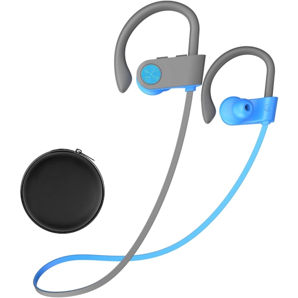 Bluetooth-hovedtelefoner, 5.3 trådløse sports-øretelefoner IPX7 vandtætte med mikrofon, stereo-svedtætte in-ear-hovedtelefoner, støjreducerende headsets til fitnesscenter Ru BlueGrey