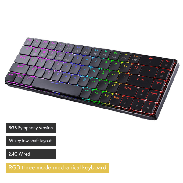 Trådløst mekanisk tastatur Bluetooth 3-tilstands trådløst 69 taster RGB farverigt gaming bærbar computer skrivebordscomputer tastatur
