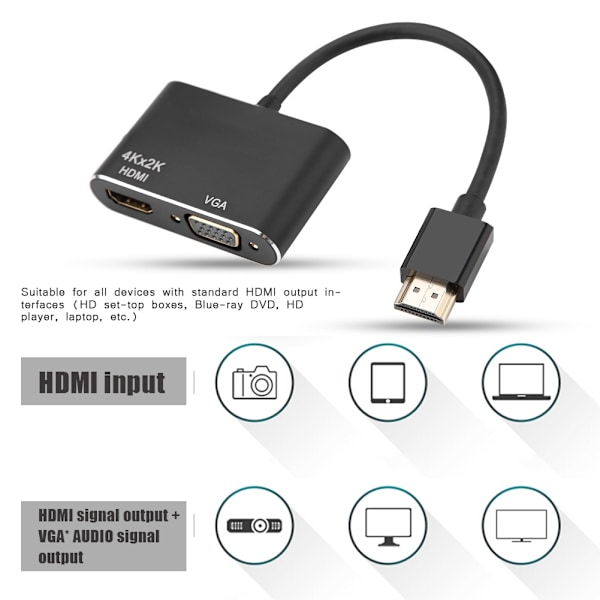 CableDeconn 2 i 1 HDMI till HDmi VGA HD Video Converter 3,5 mm ljudkabel 1920*1080 4K*2K